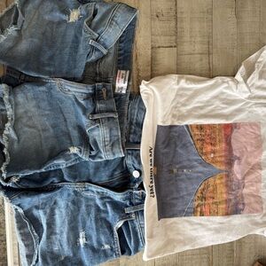 Abercrombie Kids Distressed Blue Shorts and old navy shorts and T shirt